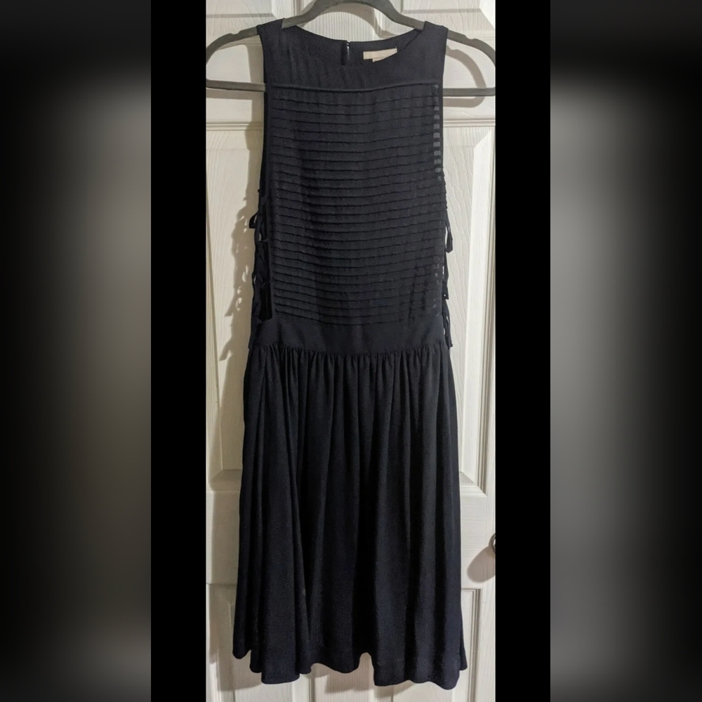 FINAL PRICE H&M Navy Blue Sleeveless Dress 2/4 34 Pleated Open Side Edgy Classic